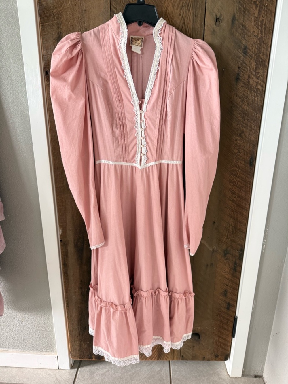 Vintage Gunne Sax Prairie Cottagecore Dusty Pink Lace-Trim Midi Dress
